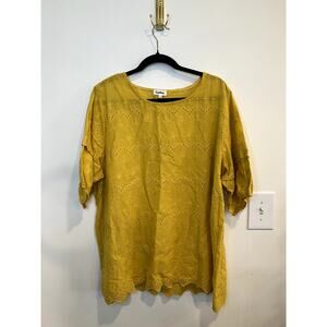 Kindred Yellow Eyelet Blouse Boho Cottagecore Cotton Top Size 3X Oversized
